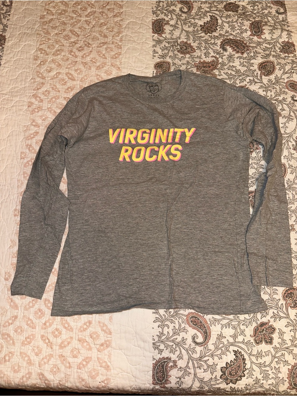 Free w/ Purchase Grey Long-Sleeve "Virginity Rocks" Women’s Tee